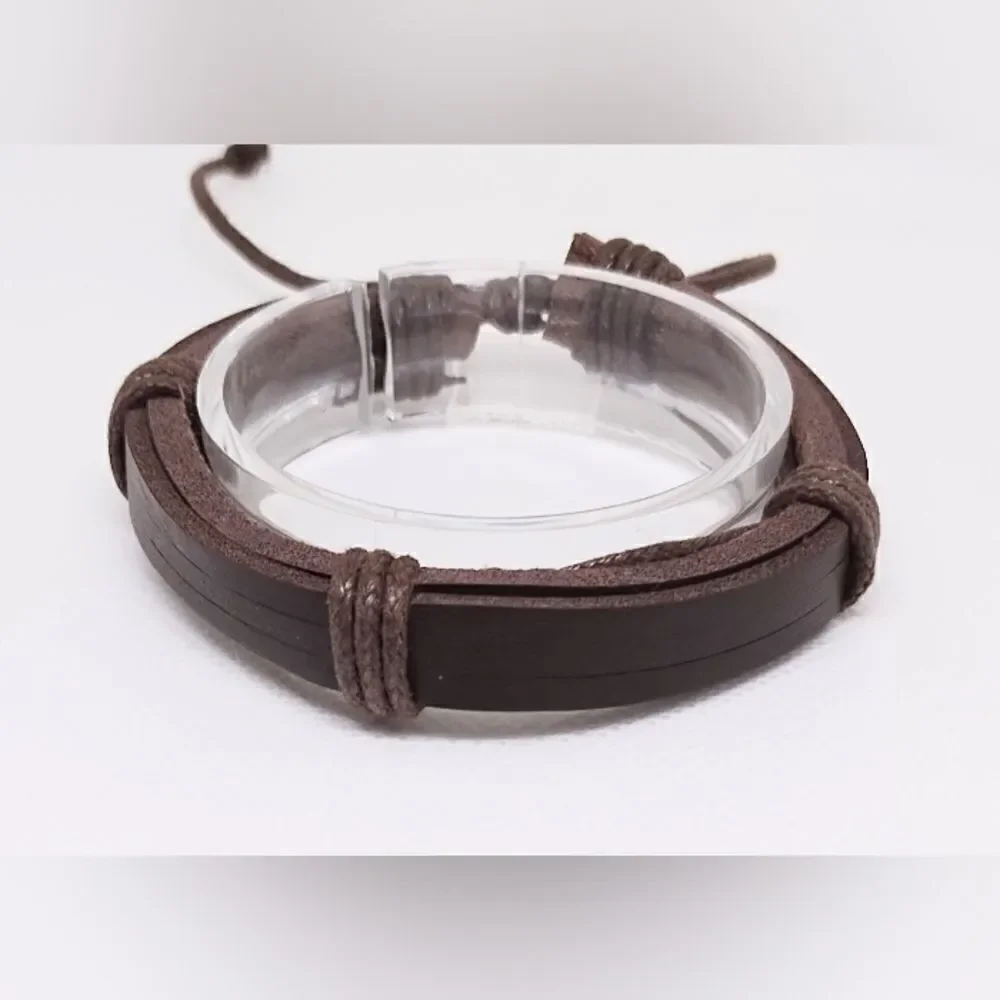 Leather‎ bracelet layered brown new e22
